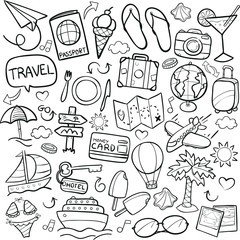 Traveling Tourism Doodle Icon Hand Draw Line Art	