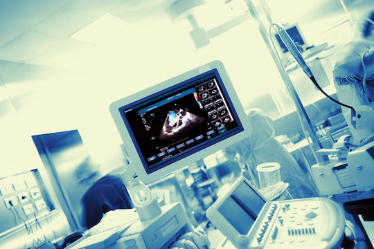 Medical Lab With Electronic Equipment And Working Staff