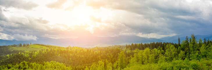 Beautiful mountain landscape, panorama - mountains in the sun.