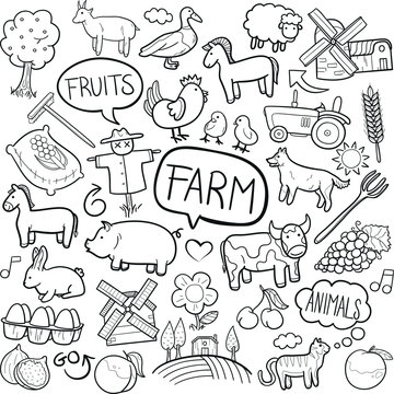 Farm Animals Agriculture Doodle Icon Hand Draw Line Art Stock Vector |  Adobe Stock
