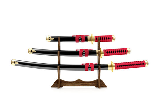 Japanese Katana sword isolated on white background, 3D rendering