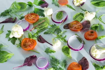 Vegetables and deep shadows. Breakfast. Vegetable composition.