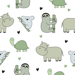Seamless pattern with cute doodle animals