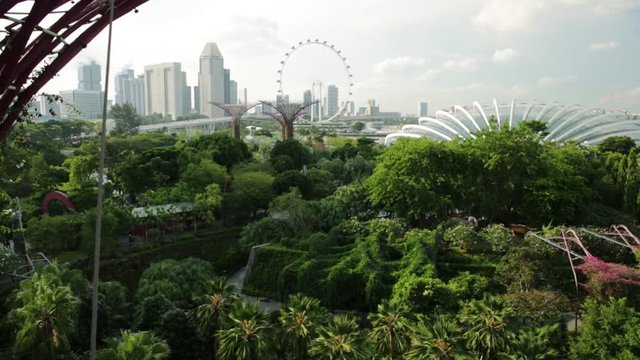 Aerial view of cityscape Singapore and gardens by the bay. Famous tourist attraction in marina bay area, Singapore.