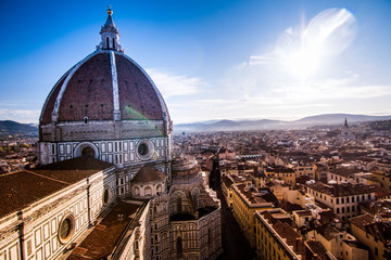 Duomo in Florence from tower with bright sky