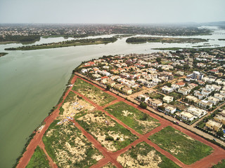 Aerial Drone view of niarela Quizambougou Niger Bamako Mali