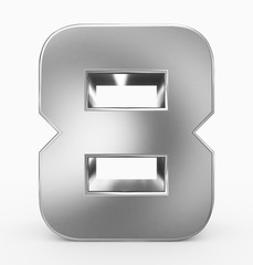 number 8 3d cubic rounded silver isolated on white