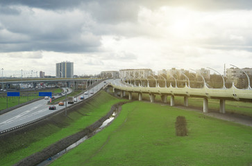 Obraz premium Transport interchange at the intersection with the Tallinn Highway in St. Petersburg.