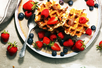 Traditional belgian waffles with fresh fruit