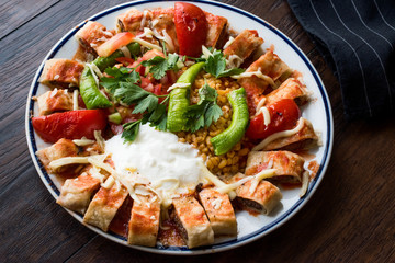 Turkish Food Beyti Kebap / Shawarma Kebab with Yogurt