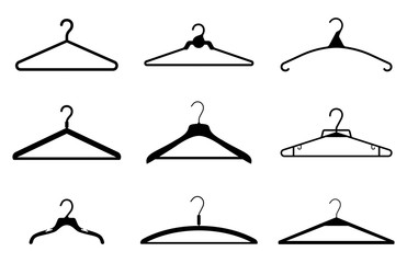 Different clothes hanger silhouette collection. Vector - obrazy, fototapety, plakaty