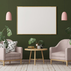 Mock up posters in the interior in the style of lagom. 3D rendering