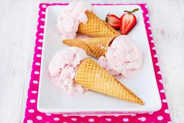 Tray of Strawberry Ice Cream Cones