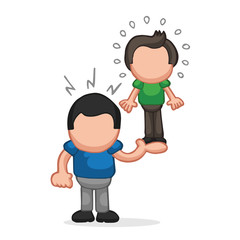 Vector hand-drawn cartoon of muscleman lifting puny guy