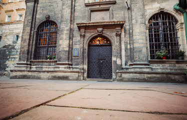 Fototapeta na wymiar Closeup of Dormition Church in Lviv, Ukraine