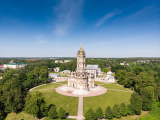 top view of Church of Sign of Blessed Virgin in Dubrovitsy Znamenskaya church . Stone carving. Sculpture. Dubrovitsy manor