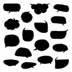 Think talk speech bubbles. Artistic collection of hand drawn doodle style comic balloon, cloud and heart. Vector illustration in sketch style.