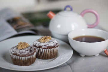 Home made dietary muffins and tea