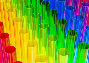 Colored chemical flasks, test tubes, 3D rendering