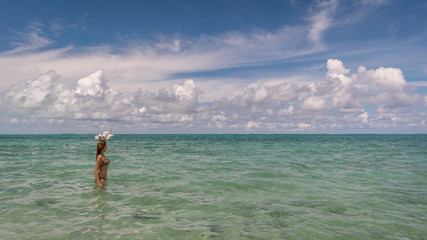Bikini blonde girl on the Mauritius beach