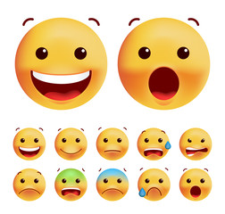 Set of Cute Emoticons on White Background. Isolated Vector Illustration 