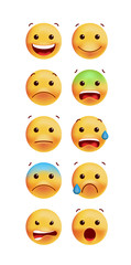 Fototapeta premium Set of Cute Emoticons on White Background. Isolated Vector Illustration 
