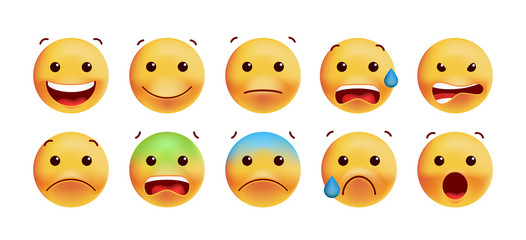 Set of Cute Emoticons on White Background. Isolated Vector Illustration 