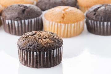 homemade cupcakes isolated on white background, close up