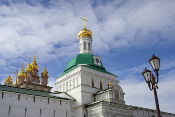 Fototapeta na wymiar Architecture of Trinity Sergius Lavra, Sergiyev Posad, Moscow region, Russia. Color photo.