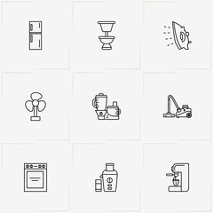 House Application line icon set with refrigerator, coffee machine  and vacuum cleaner