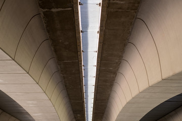 Modern concrete bridge beams with geometric shapes in Valencia, Spain