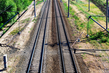 Old abandoned rustic rails for trains. Concept of security and timely verification