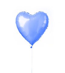 Single big  light blue heart balloon object for birthday party isolated on a white 