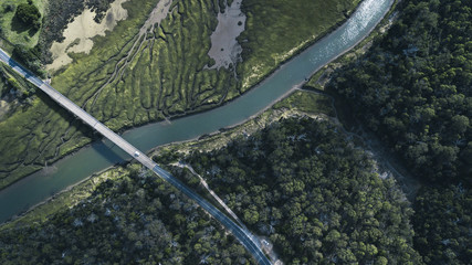 River Patterns and Bridge, Tasmanian Landscape Australia Views from the air  - 208322668