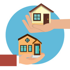 hands lifting houses icon vector illustration design