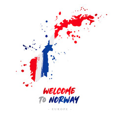 Welcome to Norway. Flag and map of the country
