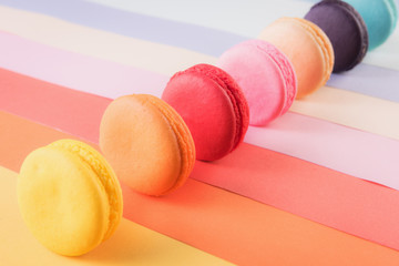Colorful macarons or macaroons dessert sweet beautiful to eat