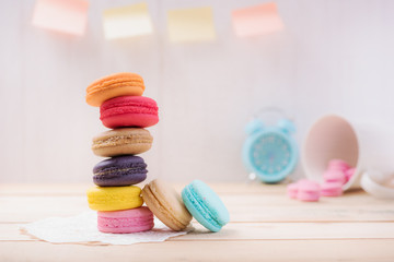 Colorful macarons or macaroons dessert sweet beautiful to eat