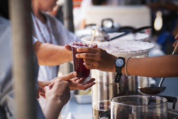 concept of donation feeding the poor to help each other in society