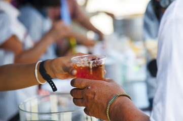 Feeding the poor to help each other in society. Charity concept