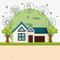 house with save the world icons vector illustration design