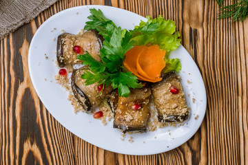 Eggplant rolls stuffed with nuts