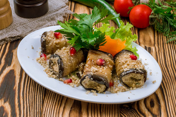 Eggplant rolls stuffed with nuts
