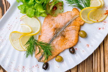 Salmon steak on the grill