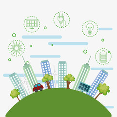 Fototapeta na wymiar cityscape scene eco friendly vector illustration design