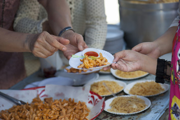 Feeding the poor to help each other in society. Charity concept