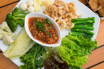 Thai Northern Style, Pork and Tomato eat with fresh vegetables