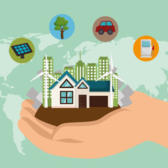 cityscape scene eco friendly vector illustration design