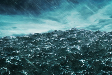 3D rendering Ocean wave with storm . - obrazy, fototapety, plakaty
