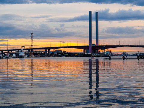 Melbourne Bolte Bridge in Docklands at Sunset